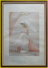 Sposa bordo lago ombrello e