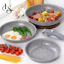 Set 3 Padelle Antiaderenti con Manico Rimovibile Staccabile Effetto Pietra