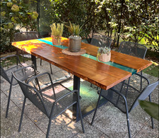 TAVOLO IN MASSELLO E RESINA 200X100X 5 CM H