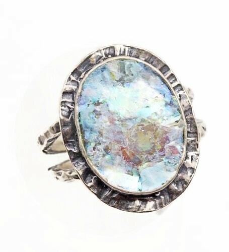 Anello romano vetro - , argento