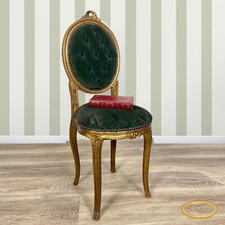 Sedia antica in legno dorato oro sediolina stile retrò tessuto verde vintage