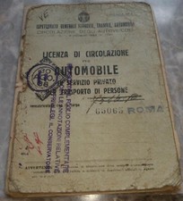 LICENZA DI CIRCOLAZIONE PER AUTOMOBILE IN SERVIZIO PRIVATO FIAT 1500 ANNO 1938