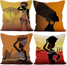 41X41Cm Confezione Da 4 Etnico Copricuscini Divano Vintage Africano Donne Tribal