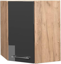 Mobile Angolare Da Cucina Fame-Line, Antracite Lucido/Quercia Dorata, 57 Cm