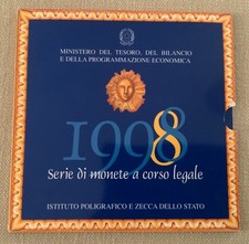1998 Italia Lorenzo Bernini Zecca Ufficiale 12 Monete UNC Set 500 e 1000 Lire Argento