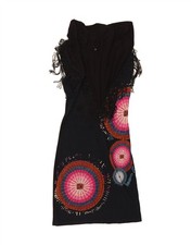 DESIGUAL abito tubino donna grafico senza maniche UK 6 XS nero geometrico DK34