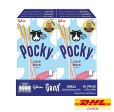 10 x Glico Pocky Rivestito Aroma Latte Buona Fonte di Fibra Biscotti Stick 40g