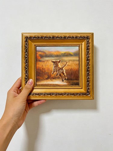 Jumping puppy golden field - golden,