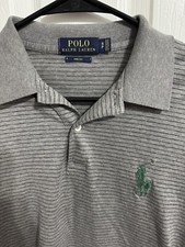 Polo Ralph Lauren Uomo Small Pro Fit Grigio Righe Polo Verde Pony