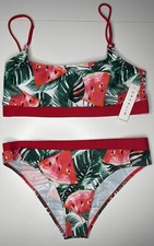 Set bikini 2 pezzi Cacelin nuovo con etichette anguria tropicale taglia large rosa rosso B9