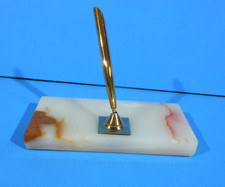 BELLISSIMO SET SCRIVANIA VINTAGE BASE ONICE BIANCO CON PORTAPENNE SINGOLO COLORE ORO