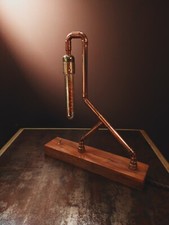 Lampada da tavolo stile vintage industrial steampunk, rame legno ulivo ottone