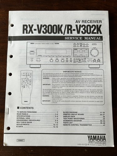 Yamaha v300k v302k - rx-v300k, r-v302k