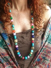 ???COLLANA DONNA PIETRE DURE MULTICOLOR  LUNGA BOHO, ETNICA ???