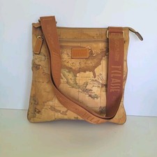 Borsa Alviero Martini Vintage Dovrebbe Borsa Tracolla Borsetta Mappa Geo Pelle Marrone