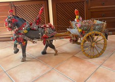 Carretto Siciliano artigianale con cavallo (lunghezza 1,50 mt)