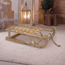 Slitta decorazione natalizia in legno marrone 50,5 cm con luci LED bianco caldo