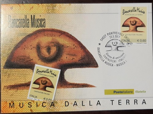 Cartolina bancarella musica - bancarella,