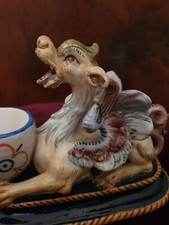 Antico calamaio Ginori ceramica maiolica fine 800 XIX drago chimera