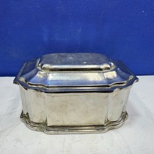 Trinket/ Jewellery Box Vintage Blue Velvet Lined Silver Tone Marriage