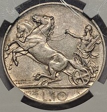10 Lire 1928 BIGA#ARGENTO #SILVER#R2#2 ROSETTE#PERIZIATA NGC