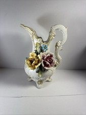 Brocca vintage Capodimonte fiori scolpiti a mano ceramica brocca 10” Made in Italy