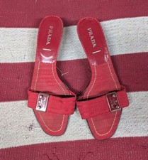 Sandali mules PRADA in nylon con logo taglia 40 tela rosso