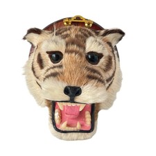 Testa di tigre vintage finta tassidermia legno e ottone montaggio a parete UNICO safari giungla