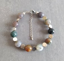Braccialetto con perle di agata indiana multicolore e dischi argentati