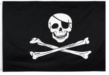 BANDIERA FLAG PIRATI JOLLY ROGER BANNER cm 90 x 150 TESCHIO BENDATO