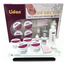KIT RICOSTRUZIONE UNGHIE NAIL ART 4 UV GEL BIANCO ROSA LIMETTA PENNELLO TIPS