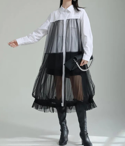 Camicia lunga bianca nera