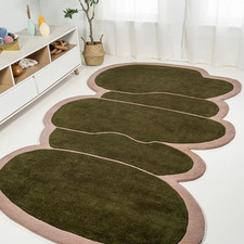 Tappeto astratto verde e rosa unico - Forma organica moderna, morbido ed...