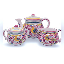 Set da tè dipinto a mano Sberna Deruta gallo maiolica italiana 5 pezzi usato in ottime condizioni