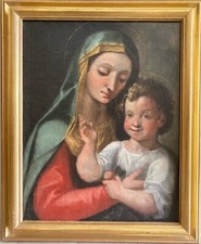MADONNA con bambino cm 47,5x37 + cornice olio su tela