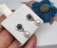 Orecchini pendenti in scatola originali Pandora argento fiore onice perle 💕925 ALE