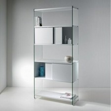 LIBRERIA COMPONIBILE BIFACCIALE IN VETRO TEMPERATO PIANI LEGNO VARI COLORI 90