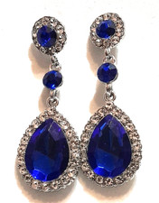 BELLISSIMI ORECCHINI '40s CM.5 ZAFFIRI-BLUE, BRILLANTI, LEGA ORO BIANCO/ARGENTO!