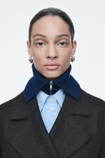 COS SCALDACOLLO 100% CASHMERE Zip Donna & uomo Pure Cashmere Collar Blue NUOVO