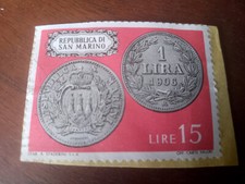 FRANCOBOLLO SAN MARINO 15 LIRE - 1 LIRA 1906