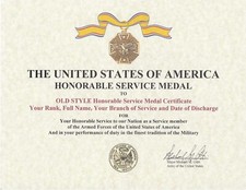 Honorable Service Certificate (OLD STYLE)  Ruptured Duck Army USN USAF USMC USMM