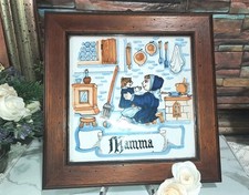 PANNELLO CERAMICA GUBBIO CAFF QUADRO PIASTRELLA CM 26X26 MAMMA CORNICE LEGNO 