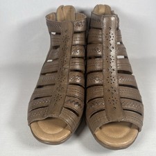 Stivaletti con punta aperta multi cinturino in pelle di terra Vela Traupe 8 Medium