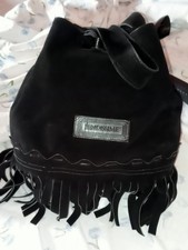 Fendi Fendissime borsa a spalla-tracolla nera in pelle scamosciata con frange