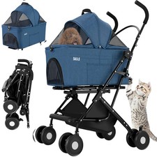 Passeggino per Cani e Gatti con Traportino Rimovibile per Animali Domestici Blu