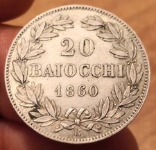 Moneta 20 Baiocchi 1860, Stato Pontificio Pio IX, Rif. 8677