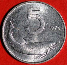 Italia 5 Lire 1974 KM# 92