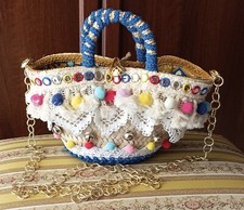 COFFA BORSA ARTIGIANALE SICILIANA "GIUJUZZA" IN PALMA NANA ORNATA A MANO