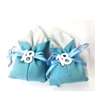 Set 12pz Sacchetto Azzurro Numero 18 Anni Juta 10x13cm Bomboniera Portaconfetti