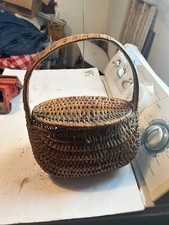 Antico Cestino da Pesca Creel Trota Pesca a Mosca in Vimini Tessuto con Cinghie PICNIC